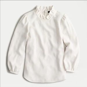 J. Crew Ruffle Neck Top Ivory Crepe NWT